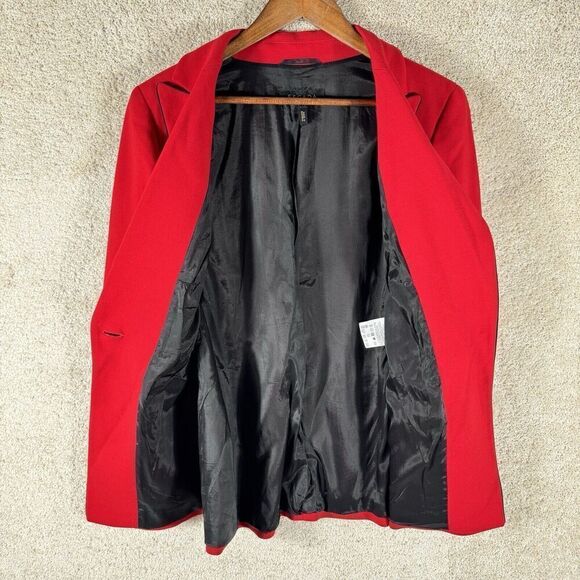 Escada Long Line Blazer Jacket Women's 44 Cherry Red Wool Single Button Pockets - Picture 10 of 11